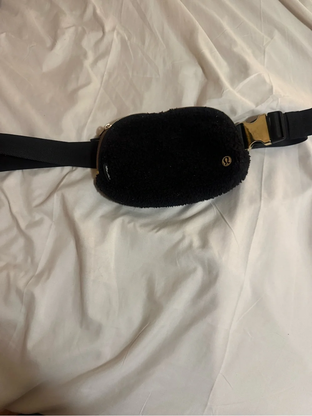 lululemon athletica Black Sherpa Waist Pouch with Gold Accent